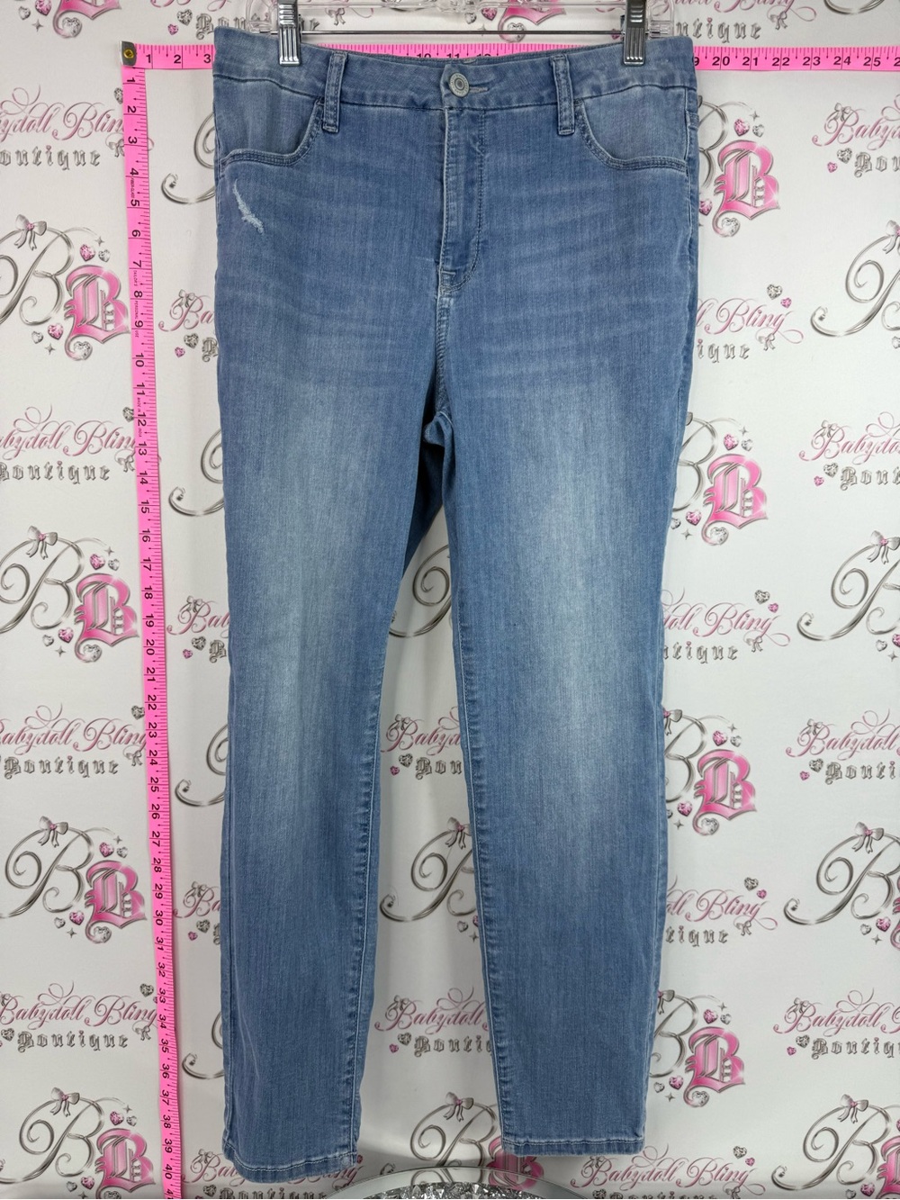 Bootlegger high rise curvy Skinny ankle Jeans in Light Blue Stretch Denim